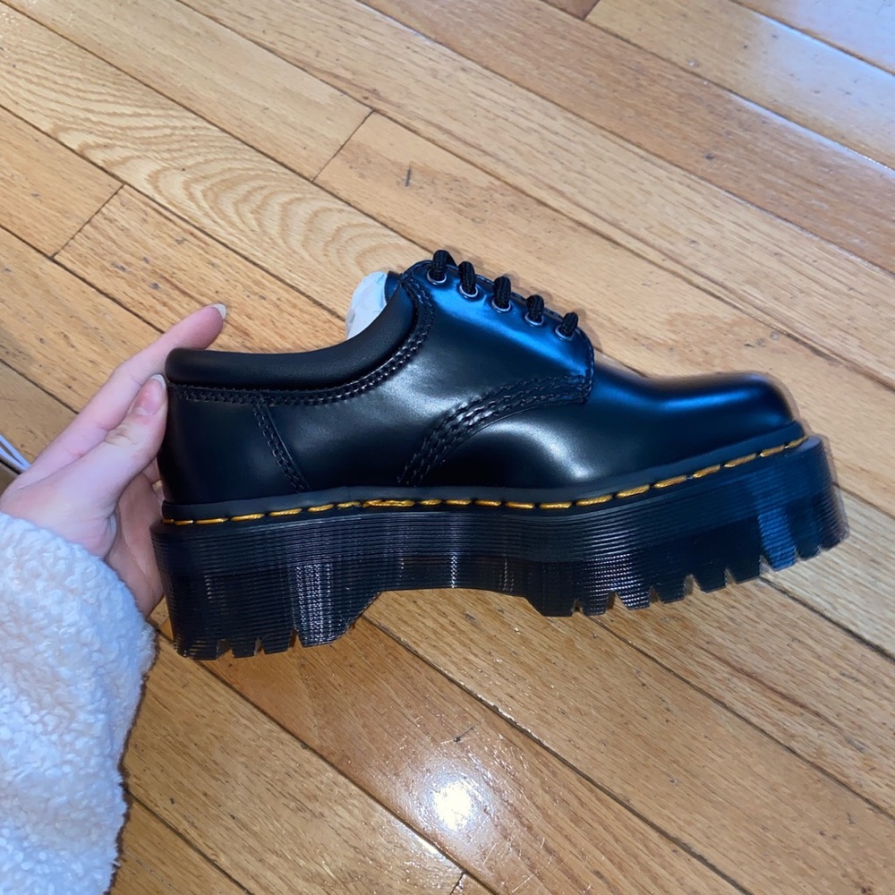 dr. martens 8053 quad black polished leather smooth platforms